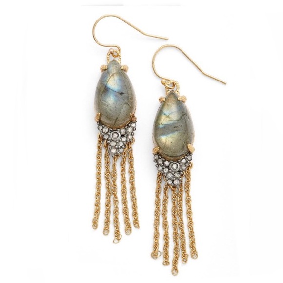 ALEXIS BITTAR Blue Green Teardrop Labradorite
Gemstone Fringed Crystal Earrings - Picture 3 of 11
